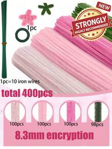 100/400/525/700/800件手工管刷清潔工具，DIY手工花束包裝裝飾套裝（粉色），材質柔軟蓬鬆，可製作玫瑰、鬱金香、向日葵等花卉，畢業與學校禮物，情人節禮物 - 粉色 - 查看 30