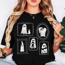 Halloween Cat Ghost Shirt Cute Ghost Shirt Cat Mama Halloween Shirt Black Cat Tee Halloween Ghost Spooky Shirt Halloween Gift - 黑色 - 查看 2