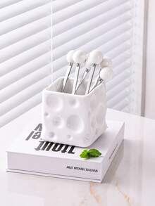 1pc Cheese-Shaped Fruit Fork Storage Rack, Square Tableware Storage Holder, Cute Dessert Fork Organizer, Suitable For Kitchen Countertop, Creative Kitchen Storage Decor, Forks Not Included - Multicolor - View 4