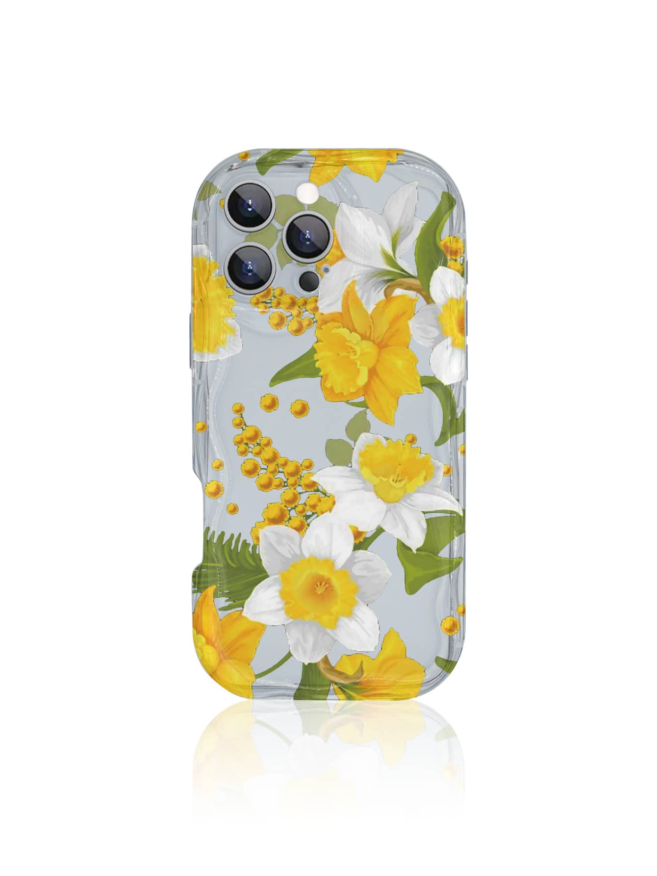 1pc Fashion Creative Full Screen Yellow Floral Leaf Bud Painted Pattern, Wavy Cream TPU Phone Case, Suitable As Holiday Gift Compatible With Apple XS/XS Max/XR/11/12/13/14/15/15 Pro/16 Pro/16 Pro Max/16 Plus/17 Series And Other Models - Multicolor - View 1