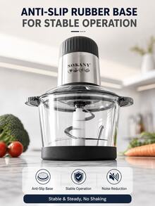 SOKANY 800W 2L Electric Meat Grinder, Food Chopper And Food Processor With Stainless Steel Blades, Transparent Bowl, Easy To Clean Detachable Parts, Non-Slip Base, Suitable For Meat And Vegetables For Home Kitchen - Black - View 8
