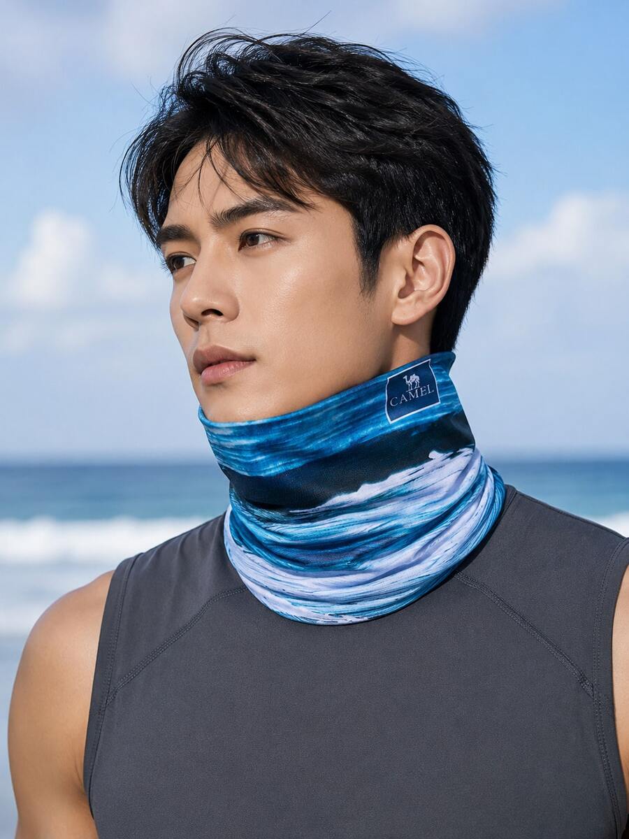 CAMEL CROWN UV Protection Sunscreen Face Mask, Full Face Cycling Sports Magic Headscarf Neck Warmer, Summer Ice Silk Face Towel - White Waves Surged to the Sky - View 1