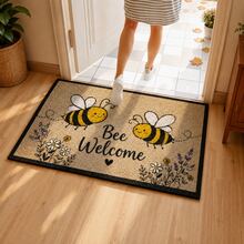 1pc Smiling Bee Pattern Welcome Doormat, Cute Cartoon Style Indoor/Outdoor Non-Slip Carpet, Machine Washable Stain-Resistant Absorbent Door Mat, Suitable For Kitchen, Dining Room, Hallway, Bathroom, Bedroom, Outdoor, Home Decor, Room Decor, Birthday Graduation Gift - Brown - View 10