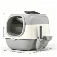 1pc Extra Large Double-Door Litter Box - Fully Enclosed Design, Splash-Proof And Odor-Reducing, Equipped With A Splash Guard Step, Detachable And Space-Saving, Suitable For Cats Of All Sizes, Comes With A Free Litter Scoop - one-size - View 13
