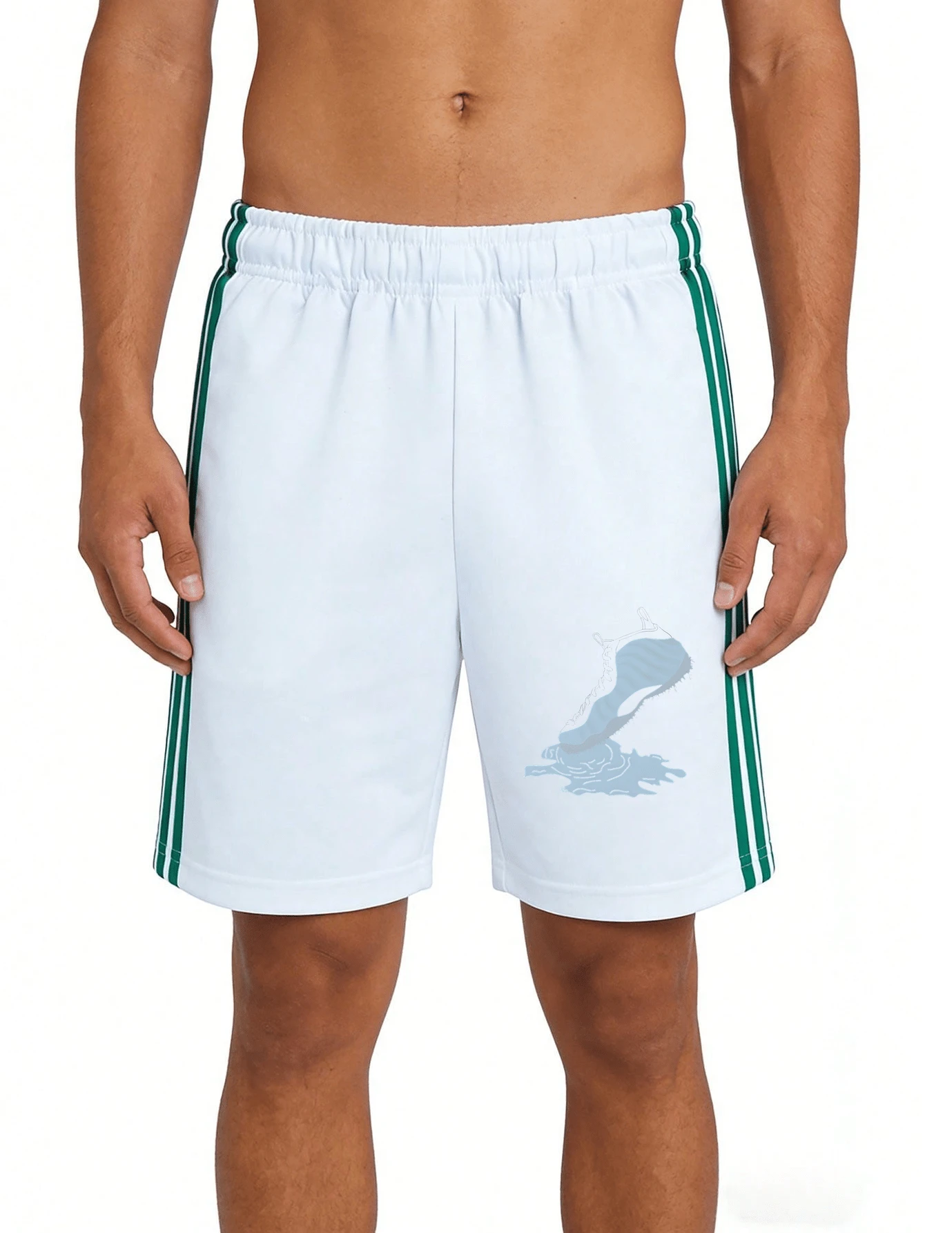 Bermudas Blancas Hombre Verano Estampado Personalizado, Pantalones Cortos Deportivos Holgados Ligeros Transpirables - Blanco - Ver 1