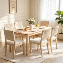 French Country Dining Chairs Set Of 2, Beige Farmhouse Woven Back Kitchen Chairs, Boho Linen Upholstered Solid Wood Accent Chairs, Dining Room Furniture - Beige - View 3