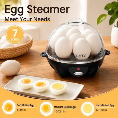 Egg Cooker, 7-Egg Electric Egg Boiler With Musical Buzzer, Overheat Protection, Rapid Egg Cooker For Perfect Hard, Soft & Medium Eggs, Easy-Clean Egg Poacher & Mini Food Steamer, Auto Shut-Off, Fast Healthy Breakfast, Ideal Kitchen Tool For Family