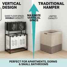 Modern Minimalist Metal Heavy Duty 4 Bag 2-Tier Laundry Basket,With Socks Underwear Sorting Labels, Large Dirty Clothes Storage Bin Organizer,For Dorm Room Essentials College,Laundry Room Accescories,Cruise Essential,Beach Laundry Room Accescories. - 黑與白 - 查看 7