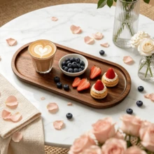 Light Luxury Solid Wood Tray - Oval Wooden Tray, Coffee Tray, Snack Tray, Dessert Tray, Easy To Clean, Appetizer Platter, Serving Plate, Dish, Platter, Party Supplies Suitable For Sushi, Desserts, Snacks, Fruits - Suitable For Holiday Gifts, Christmas, Halloween Party, Kitchen Storage Rustic Style Tableware, Kitchen Accessories, Picnic - View 4