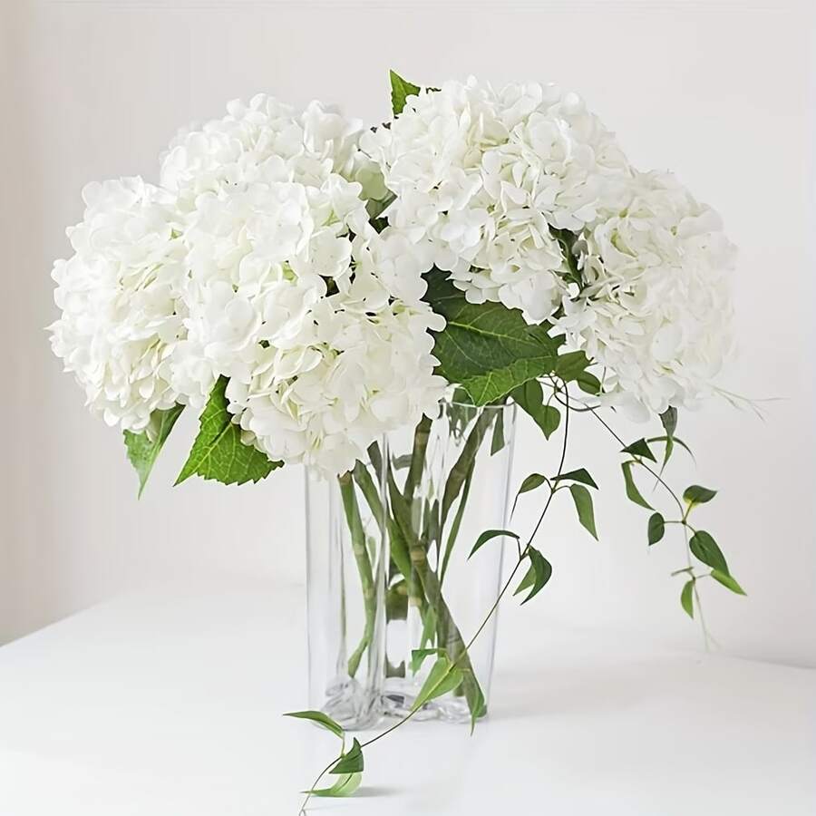 Artificial White Hydrangea Bouquet, High-Quality Faux Flowers, Suitable For DIY Wedding Flower Basket, Bridal Bouquet, Birthday Party, Outdoor Home Decor, Holiday Gift, Also For Home Restaurant, Bedroom, Holiday Birthday Party, Outdoor Garden Decor, Spring Decor, Garden Decor - White - View 1