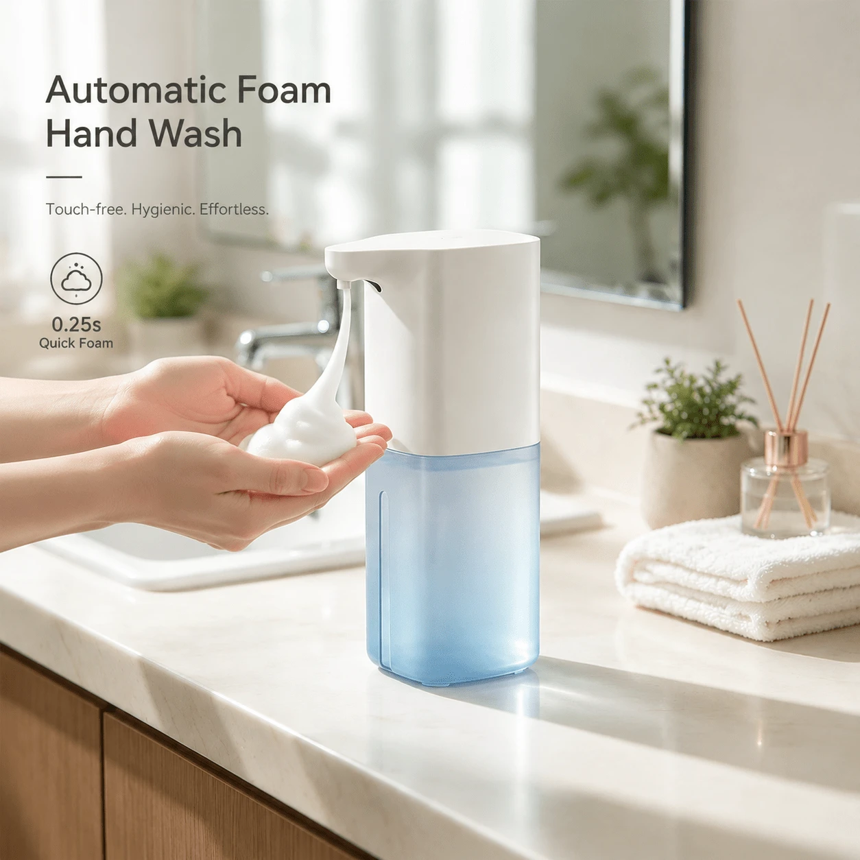 1 buah Dispenser Sabun Otomatis Putih Bergaya 350ml - Desain Tanpa Sentuh; Mendukung Pemasangan di Dinding atau Meja; Cocok untuk Sabun Tangan, Losion, dan Sampo - Ideal untuk Penggunaan di Kamar Mandi dan Dapur - Beroperasi dengan Baterai