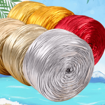 2 pezzi 400g Filato per uncinetto di colore metallico lucido, corda artigianale intrecciata premium, filato per maglia multicolore e resistente, adatto per realizzare borse, cappelli, decorazioni per la casa, progetti di cucito e maglia