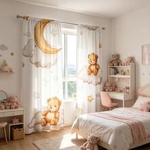 2pcs Dreamy Teddy Bear & Cloud Sheer Curtains - 100% Polyester Semi-Transparent Rod Pocket Curtains For Bedroom, Living Room, Kitchen And Study - Machine Washable Modern Home Decor, Interesting Design, Semi-Transparent Polyester Material - Multicolor - View 10