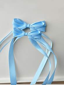 1/2pcs Set Girls' Minimalist Sexy Satin Long Ribbon Bow Hair Clips, Sweet Ballet Style Twin Ponytail Hair Pins, Suitable For Daily, Party And Outfit Atmosphere Hair Accessories - Multicolor - View 15