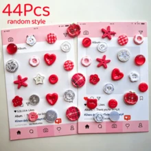 11/22/33/44/55/66/77/88入隨機圖案紅色多形狀小鈕扣，春季紅蘋果花朵愛心系列，塑膠DIY手工鈕扣，適用於衣飾裝飾、美學配件、剪貼簿精緻鈕扣配件 - 多色 - 查看 18