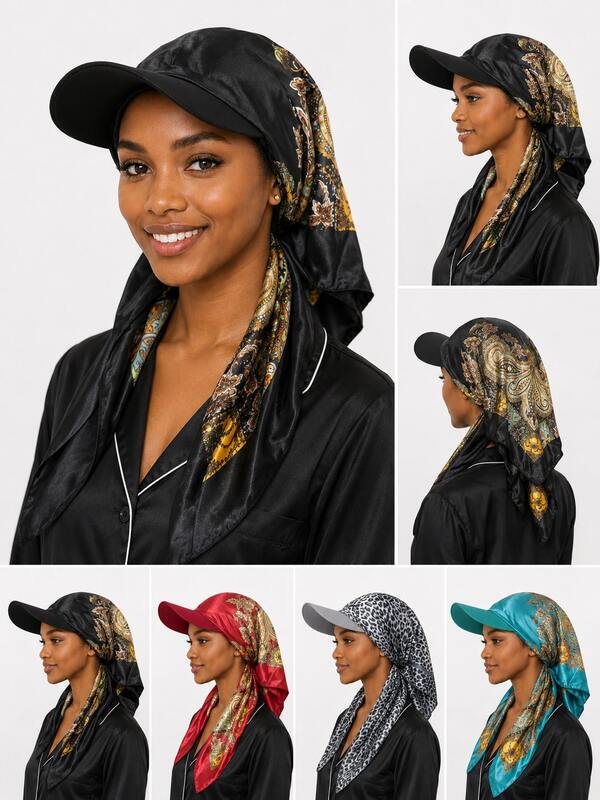 YPGVUO Gorra de béisbol con visera ancha y pañuelo de seda para mujer, sombrero de sol para exterior con estampado, cubre cabello