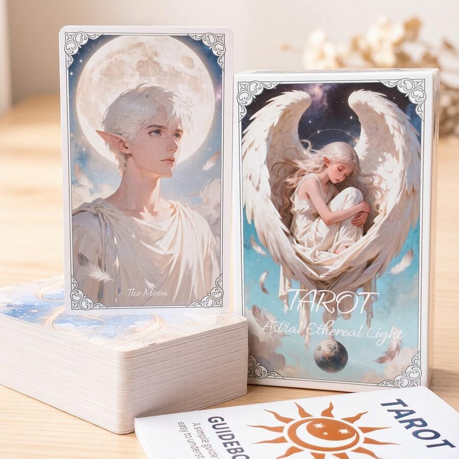 1 Box 78 Cards With Instruction Manual Set, Matte Embossed Style, Extra Large Cards, High-Quality Exquisite Hard Gift Box Packaging, Collectible Tabletop Game Cards, Christmas Gift, Halloween Gift - Blue and White - View 1