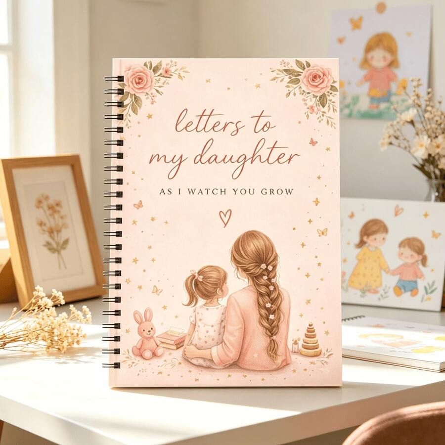 1 Spiral-Bound Memory Journal "Letters To My Daughter: Watching You Grow Up", Watercolor Mother And Little Girl Floral Commemorative Diary, Emotional Milestone Keepsake, Suitable For Sweet Messages, Birthday, Back To School, Graduation Gift - A - View 1