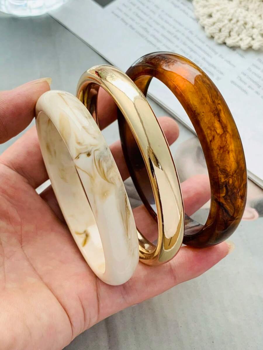 3件裝優雅復古手鍊，時尚極簡設計，適合休閒穿著，女性時尚飾品，壓克力材質，無鑲嵌，適合全年日常與派對場合 (熱銷商品)