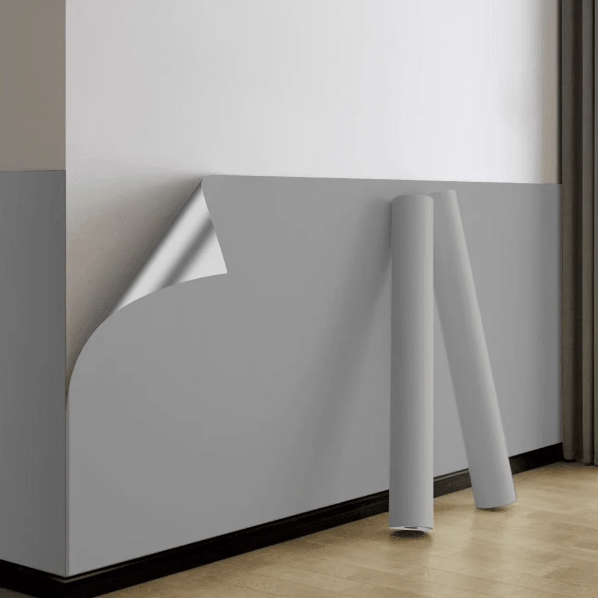 1 Roll Gray Self-Adhesive Wallpaper, Easy To Clean And Remove, Suitable For DIY Home Decor, Ceiling, Partition And Curved Wall Stickers. Room Decoration, Wall Decoration, Bedroom Decoration, Bathroom Decoration, Living Room Decoration, Kitchen Decoration, Room Decor Supplies, Living Room Decoration, Home Decoration, Wall Art Wallpaper - Grey - View 1