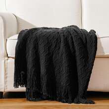 Spring/Summer Lightweight Breathable Air Conditioning Blanket, Knitted Soft All-Season Throw - Black - View 2