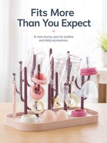 Baby Bottle Drying Rack - Bottle Drying Stand | Tree-Shaped Design Bottle Drying Tray | Upright Bottle Drying Station, Concave Large Base Plate, Gray, Creative Baby Bottle Draining Rack Tree-Shaped Bottle Drying Rack Baby Bottle Storage Dust-Proof Organizer Shelf, - Multicolor - View 10