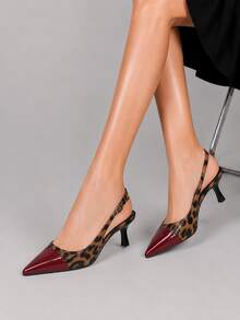 Women Heels, Slingback Pumps, Leopard Print Heeled Shoes.Elegant Office Party Dress Shoes, Fashion Sexy High Heels - 紅色 - 查看 1