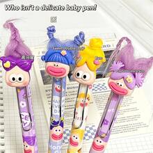 1pc Fun Messy Hair Doll Retractable Gel Pen, 3D Cute Ugly Character Pen Head, 0.5mm Black Ink, Smooth Writing Stationery, Kawaii Macaron Color Print, Creative Back To School Gift For Teenagers - A - View 6