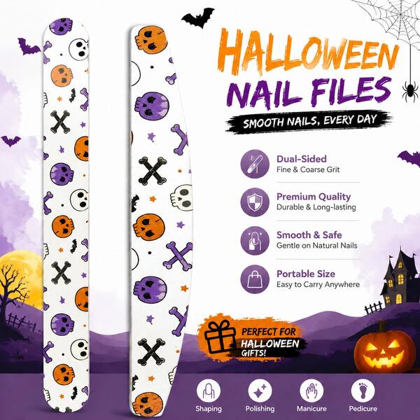 5PCS/10PCS/25PCS 2026 Halloween Nail Files Set, Spooky Cute Emery Boards For Natural & Acrylic Nails, Double-Sided Manicure Tools For Party Favors And Nail Care