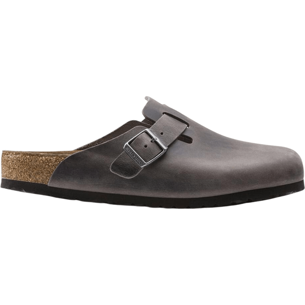Birkenstock بيركنستوك بوسطن نعل ناعم جلد مدهون رمادي حديدي