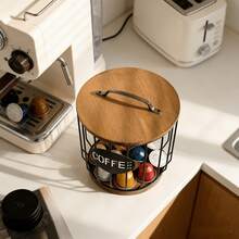 1pc Coffee Capsule Storage Basket, Iron Art Snack Storage Cup, Coffee Shop Organizer Rack, Living Room Kitchen Home Decor - Multicolor - View 4
