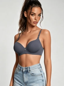 1pc Women's Comfortable Casual Wireless Soft Cup Solid Color Bra - Grey - View 5