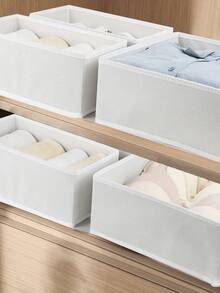 12/6/1pc Set, Minimalist Foldable Fabric Storage Box, Wardrobe Drawer Divider Organizer, Suitable For Underwear, Bras, Bedroom And Home Items Storage, Can Store Various Women's Clothing (Such As White T-Shirts, Black Pants, Winter Apparel, Dresses, Elegant Outfits, White Shirts, Long Sleeve Shirts, White Jumpsuits, Spring Skirts And Summer Tops) - White - View 5