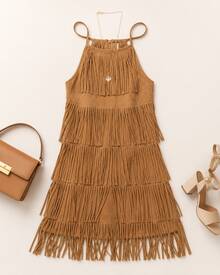 Women Short Dresses - Camel - View 3