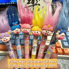 1pc Fun Messy Hair Doll Retractable Gel Pen, 3D Cute Ugly Character Pen Head, 0.5mm Black Ink, Smooth Writing Stationery, Kawaii Macaron Color Print, Creative Back To School Gift For Teenagers - A - View 4