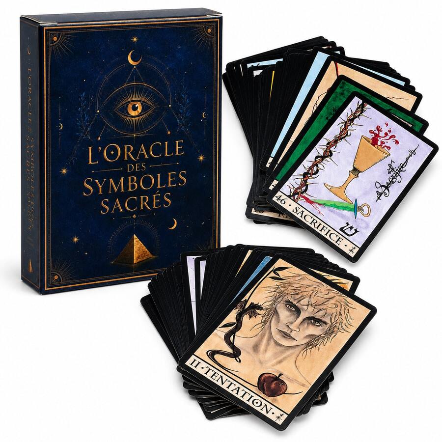 Sacred Symbols Oracle Cards With Guidebook – Blue And Gold Esoteric Divination Deck – Symbolic Reading Cards For Intuition, Meditation, And Spiritual Guidance (Love, Career, Money, Reflection, Inner Wisdom) – Oracle Box Set - Black - View 1