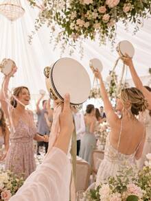 Single Row Tambourine: Wooden Handheld Drum With Metal Bells - Ideal Percussion Instrument For Weddings And Parties, Best Gift, Wedding Decor, Home Decor, Room Decor, Party Favors, Bridal Shower, Graduation, Birthday Decor, Party Decor, Bachelorette Party - Drum - View 2