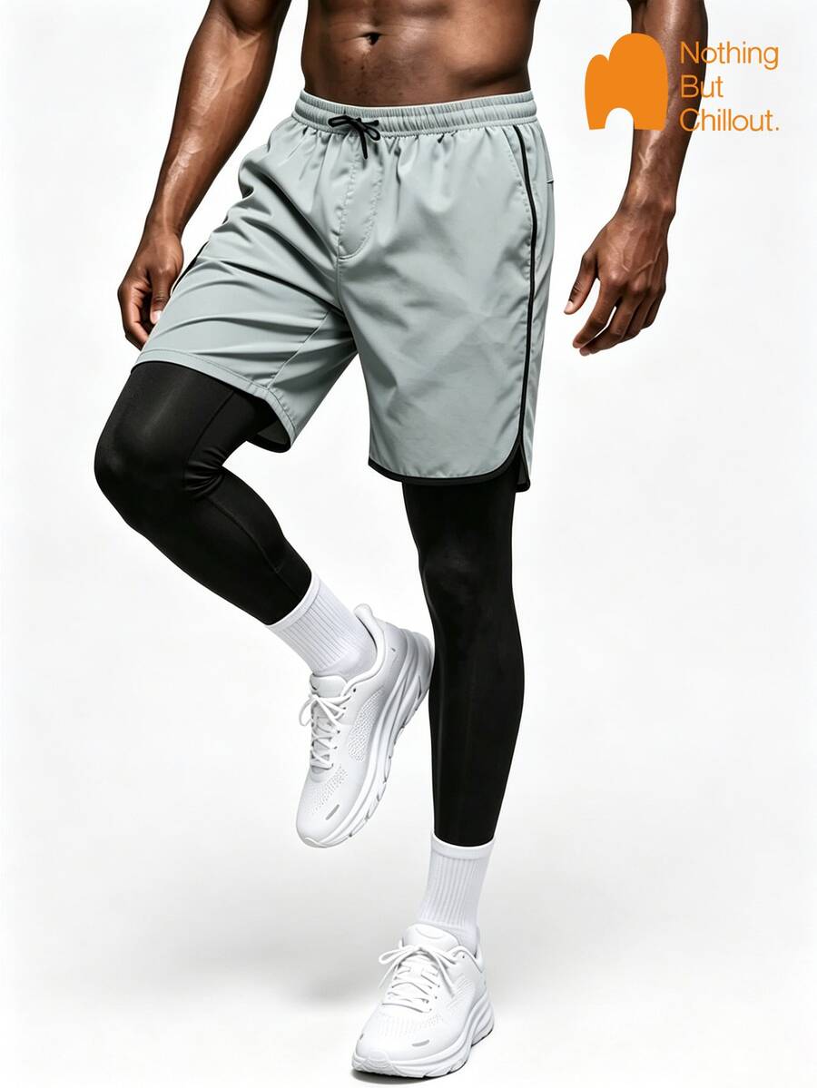 NBCT Men's 2-In-1 Sports Shorts, Summer Tight Inner Lining Anti-ExposureBermuda Shorts, Fitness Running Training Drawstring Outdoor Functional Shorts - Light Grey - View 1