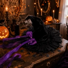 Halloween Witch Hat Gothic Wizard Hat Headwear With Detachable Bow - Purple - View 6
