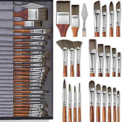 Dom Delfim 24 Paint Brushes + 1 Brush Storage Bag + 1 Palette Knife