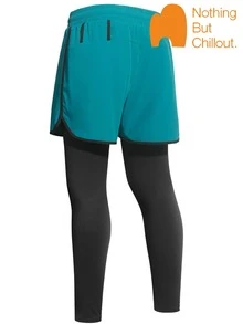 NBCT Men's 2-In-1 Athletic Shorts, Summer Fitted Inner Lining Anti-ExposureBermuda Shorts, Fitness Running Training Drawstring Outdoor Functional Shorts - Cyan - View 3