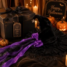 Halloween Witch Hat Gothic Wizard Hat Headwear With Detachable Bow - Purple - View 3