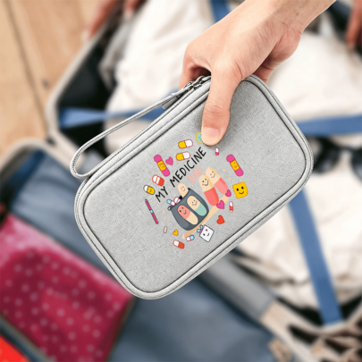 Women's Vintage Medicine Bag, Multi-Functional Storage Pouch With Multiple Small Compartments And "Medicine Bag" Print. Portable Travel Toiletry Bag Can Be Used As A Fashionable Makeup Bag Or Medicine Storage Bag, Travel Companion. Zipper Closure + Internal Compartments, Can Organize Medicines, Bandages, Etc., Dust-Proof And Moisture-Proof, Compact Size Doesn't Take Up Much Space, Suitable For Home, Commute, Travel, Outdoor First Aid And Other Scenarios, Daily Medicine Management And Emergency Needs, Double-Layer Mesh Compartments + Elastic Band Classification Storage, Protects Medicines,