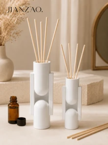 Minimalist Luxury Wabi-Sabi Style Matte White Resin Diffuser Vase, 3D Patchwork Arch Geometric Design, Home Fragrance Empty Reed Diffuser Container, High-End Living Room Bedroom Decor And New Home Luxury Gift - Geometric Fragrance Bottle - View 1