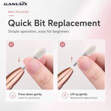 GANLAIX 专业指甲钻套装、USB 充电指甲钻、300mAh 锂电池、修甲和修脚套装、家用和沙龙指甲锉套装、指甲抛光器、抛光工具 - 粉色 - 查看 7
