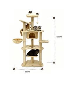1pc Multi-Functional Integrated Cat Tree, Equipped With A Hanging Hammock And Viewing Platform, Made Of Wear-Resistant Sisal, Suitable For Adult And Kitten Cats For Indoor Use. - Khaki - View 12