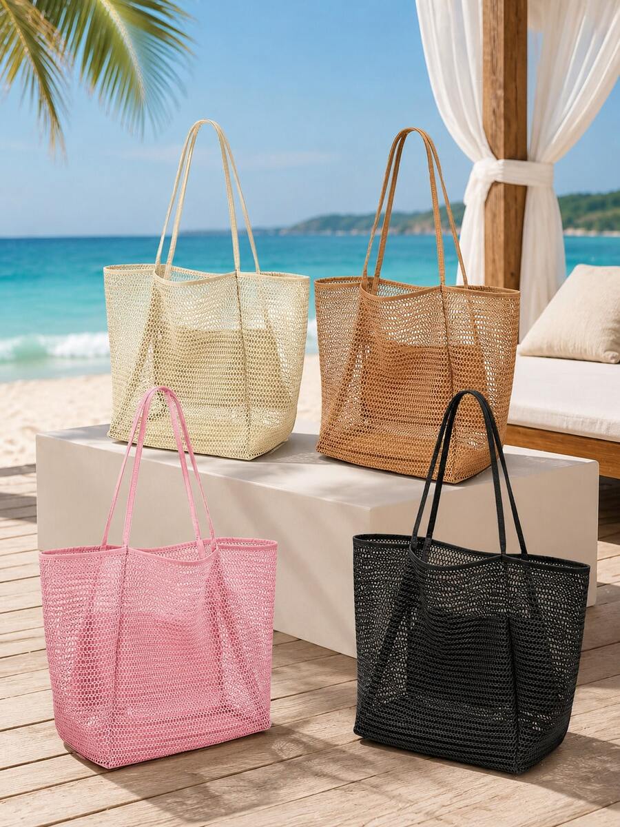 Large Capacity Foldable Mesh Swimming Bag With Mesh Storage Pouch, Beach Vacation Mesh Bag, Bath And Swim Toiletries Storage Bag, Back To School, Women's Beach Bag, Travel Essentials - Multicolor - View 1