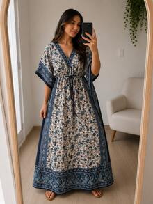 Women Long Dresses - Navy Blue - View 3