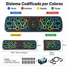 Tabla de Flexões Multifuncional Dobrável, Push Up Board com Sistema de Treino por Zonas de Cor, Suporte para Flexões Antiderrapante com Proteção de Pulso, 20+ Modos de Exercício para Peito Ombros Costas e Tríceps, Equipamento de Fitness Portátil para Casa, com/sem Bandas de Resistência - Excluindo a corda de tensão - Ver 6
