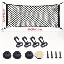 Stretchable Nylon Car Trunk Cargo Storage Net With Strong Metal Hooks, Universal Elastic Trunk Organizer Mesh Holder, Heavy Duty Flexible Luggage Fixed Net, Easy Install Auto Storage Accessory For Pickup Trucks, SUV - Multicolor - View 4